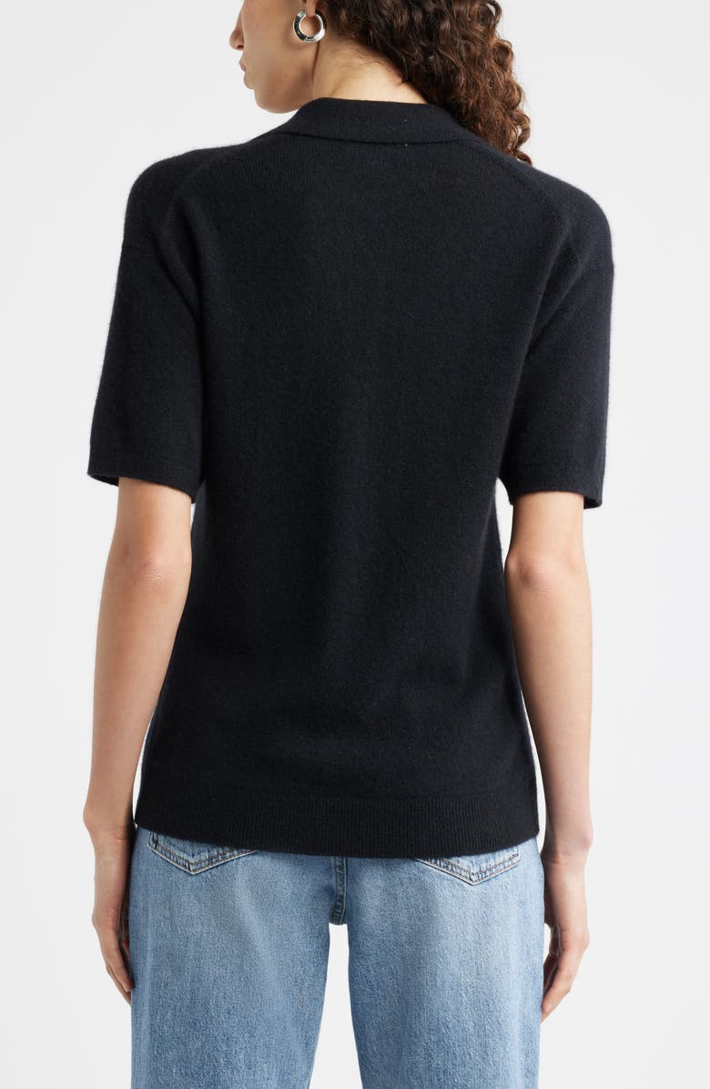 Nordstrom Cashmere Johnny Collar Short Sleeve Sweater, Alternate, color, Black Rock