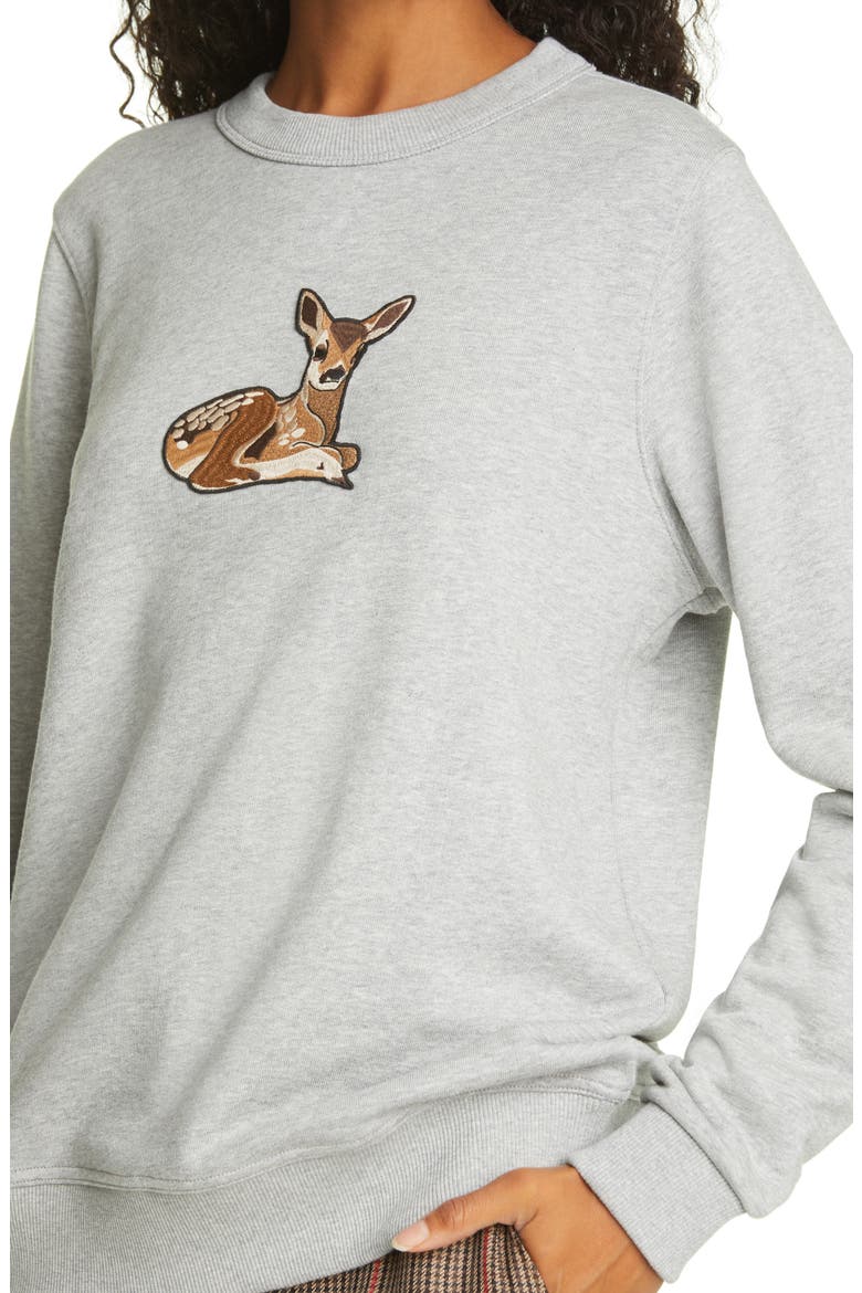 Deer Appliqué Stretch Cotton Sweatshirt, Alternate, color, PALE GREY MELANGE