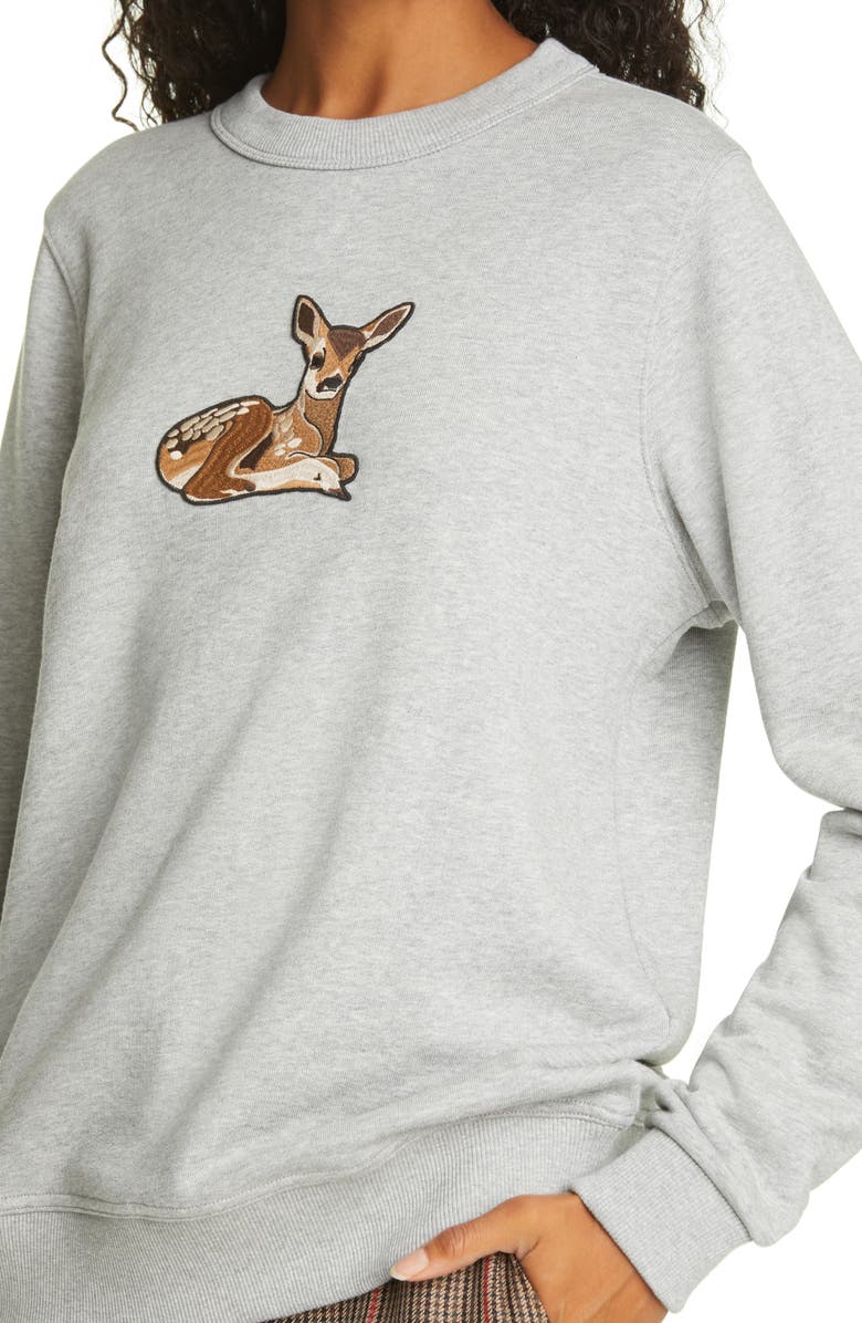 Burberry Deer Appliqué Stretch Cotton Sweatshirt, Alternate, color, 