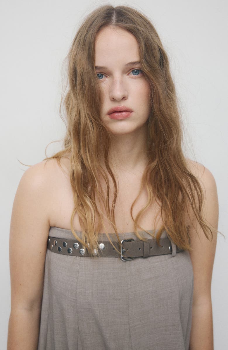 MANGO Studded Suede Belt, Alternate, color, Medium Brown