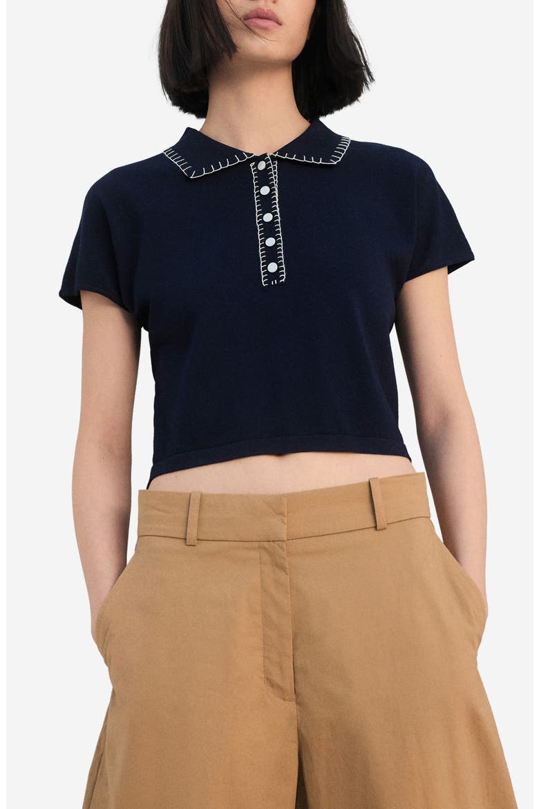 Whipstitch Polo Sweater, Main, color, NAVY
