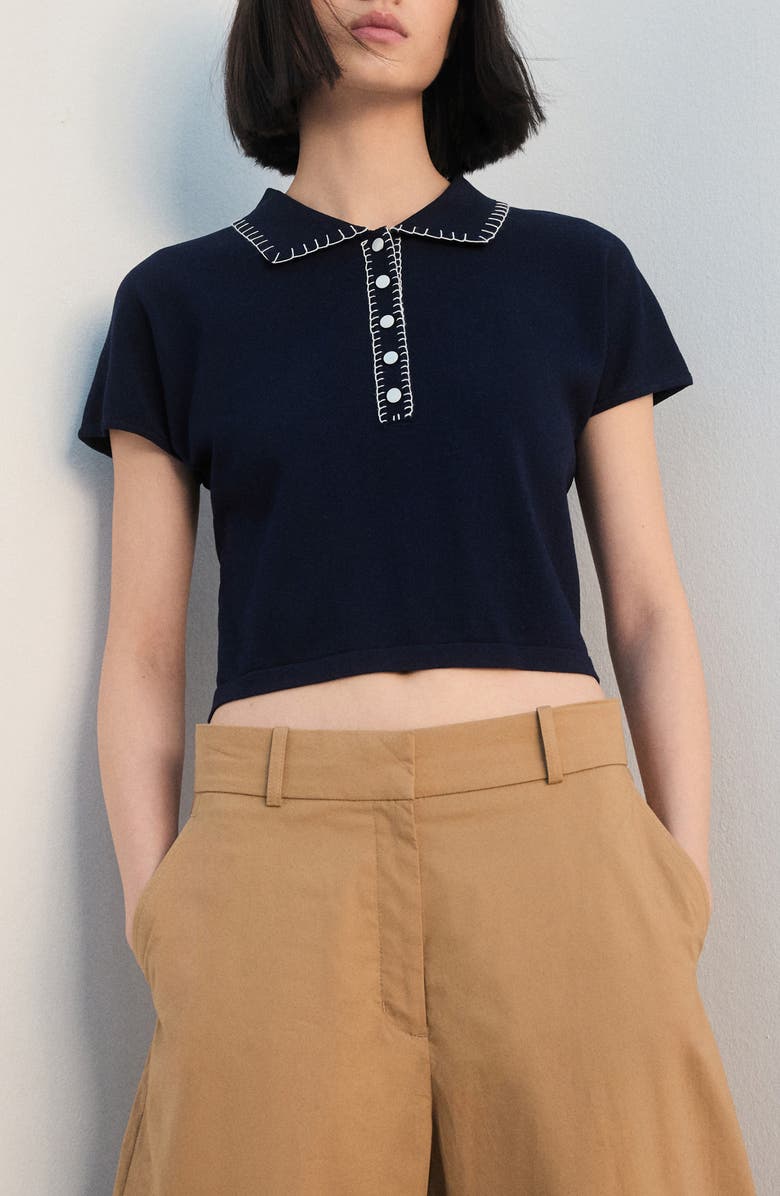 MANGO Whipstitch Polo Sweater, Main, color, Navy