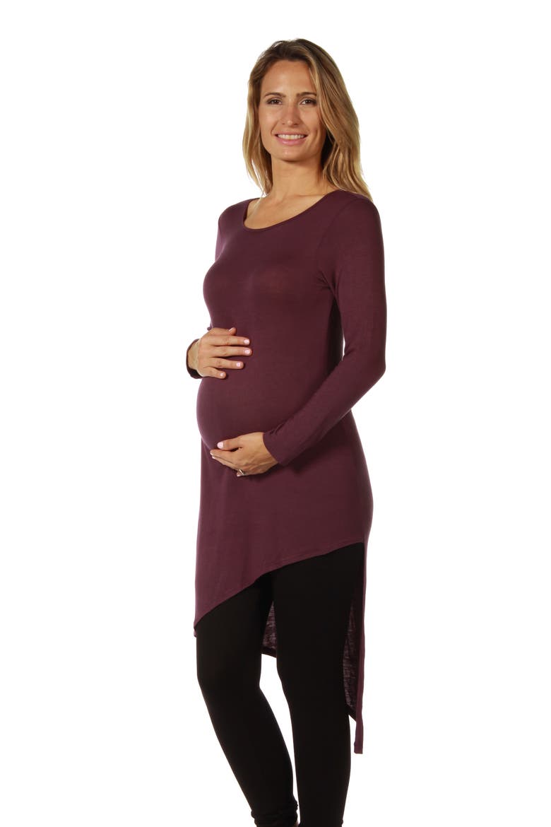 Long Sleeve Knee Length Asymmetrical Maternity Tunic Top, Alternate, color, Plum
