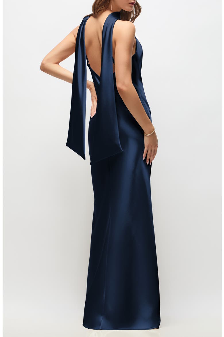 Anais Scarf Neck Satin Charmeuse Gown, Alternate, color, MIDNIGHT