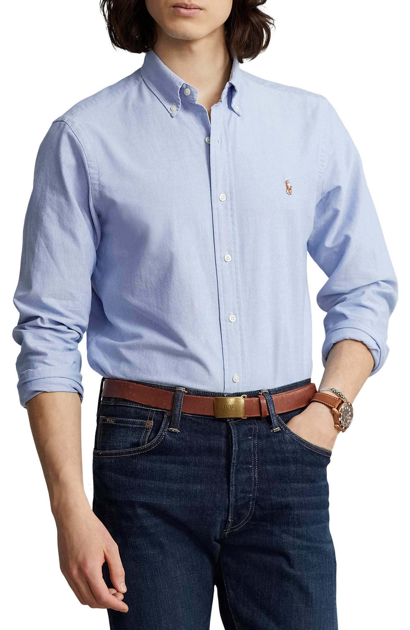 Classic Fit Solid Green Button-Down Oxford Shirt - image 3