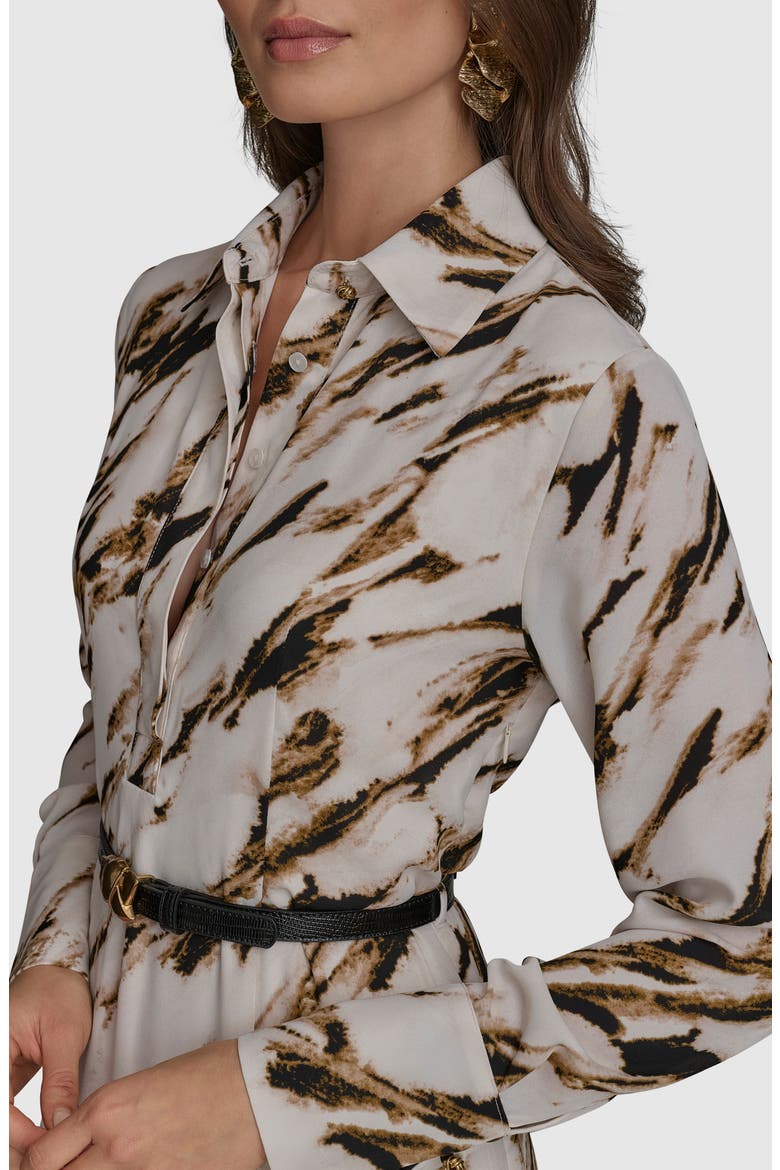 Long Sleeve Belted Shirtdress, Alternate, color, BLACK/ FAWN MULTI