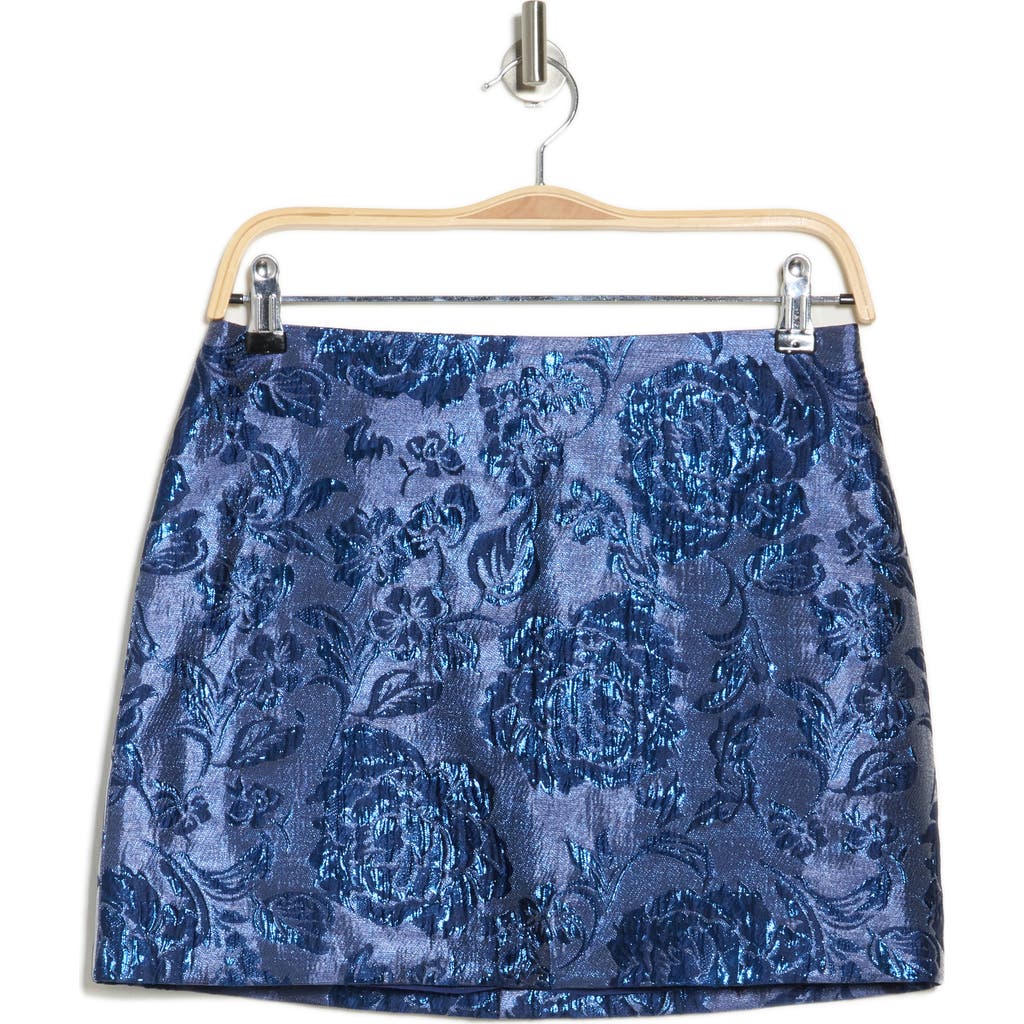 Alice And Olivia Elana Metallic Floral Mini Skirt In Midnight Blue