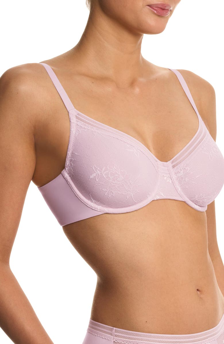 Natori Love Lace Back Smoothing Underwire T-Shirt Bra, Alternate, color, Pink Pearl/Warm White