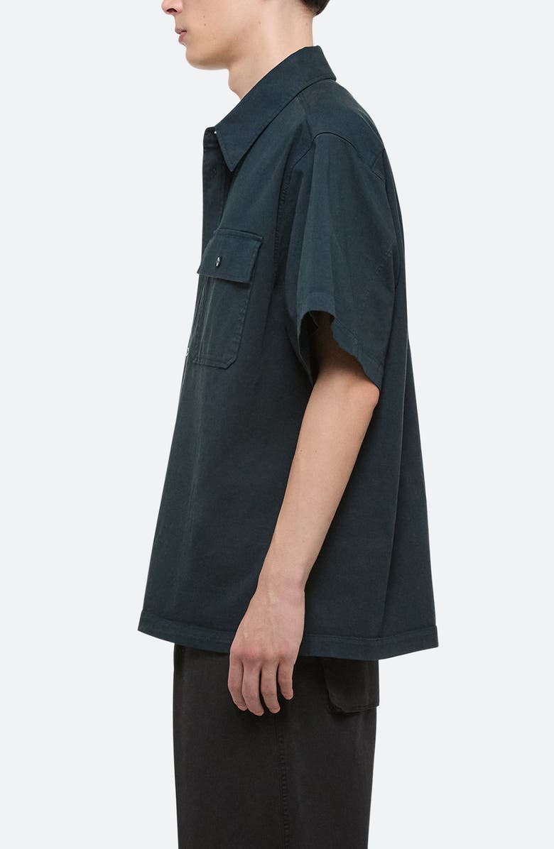 Helmut Lang GD Uniform Short Sleeve Stretch Twill Button Up Shirt, Alternate, color, Pine