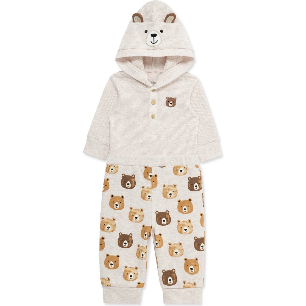 Little Me Bear Hooded Bodysuit & Joggers Set in Oatmeal  product