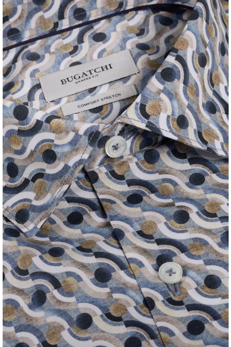 Axel Shaped Fit Geo Print Stretch Cotton Button-Up Shirt, Alternate, color, COBALT