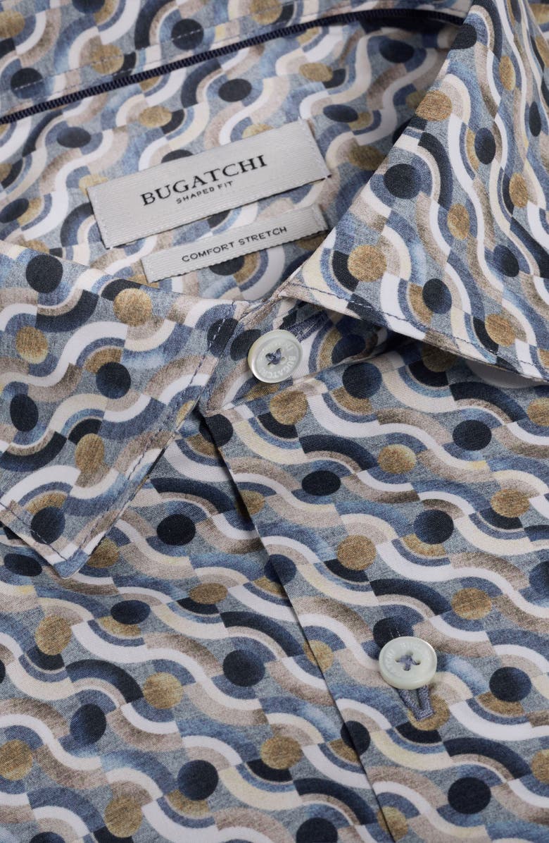 Bugatchi Axel Shaped Fit Geo Print Stretch Cotton Button-Up Shirt, Alternate, color, Cobalt