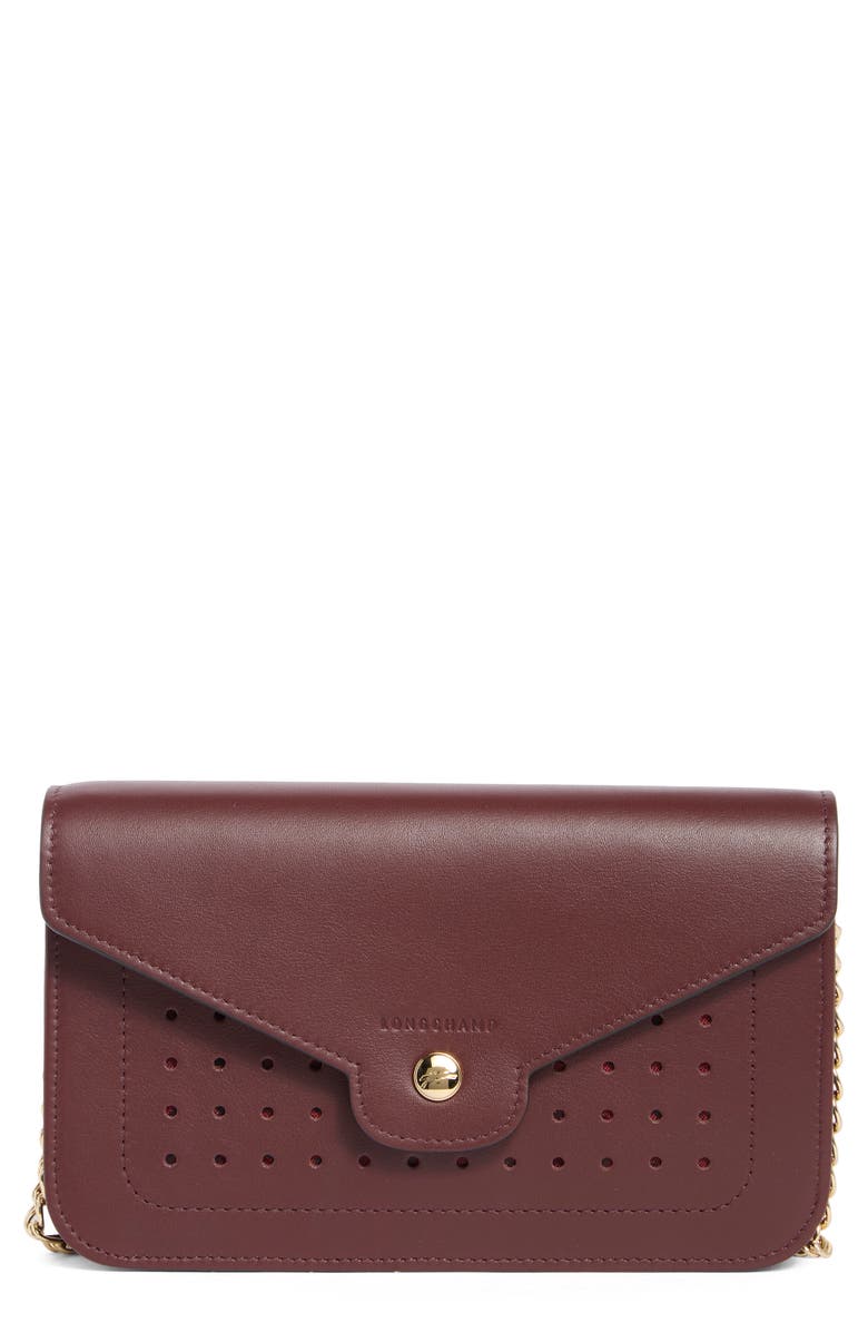 Longchamp Mademoiselle Leather Wallet on a Chain, Main, color, Burgundy