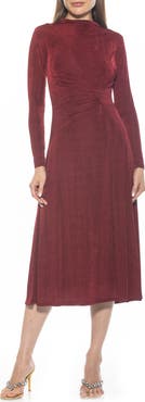 Alexia Admor Marla Long Sleeve Draped Midi Dress