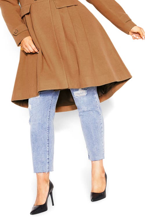 City Chic Grandiose Coat With Faux Fur Collar In Brown