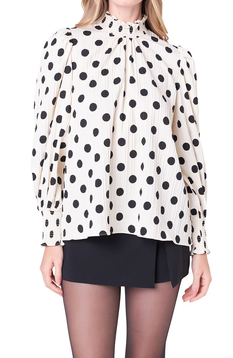 English Factory Polka Dot Balloon Sleeve Top, Alternate, color, 