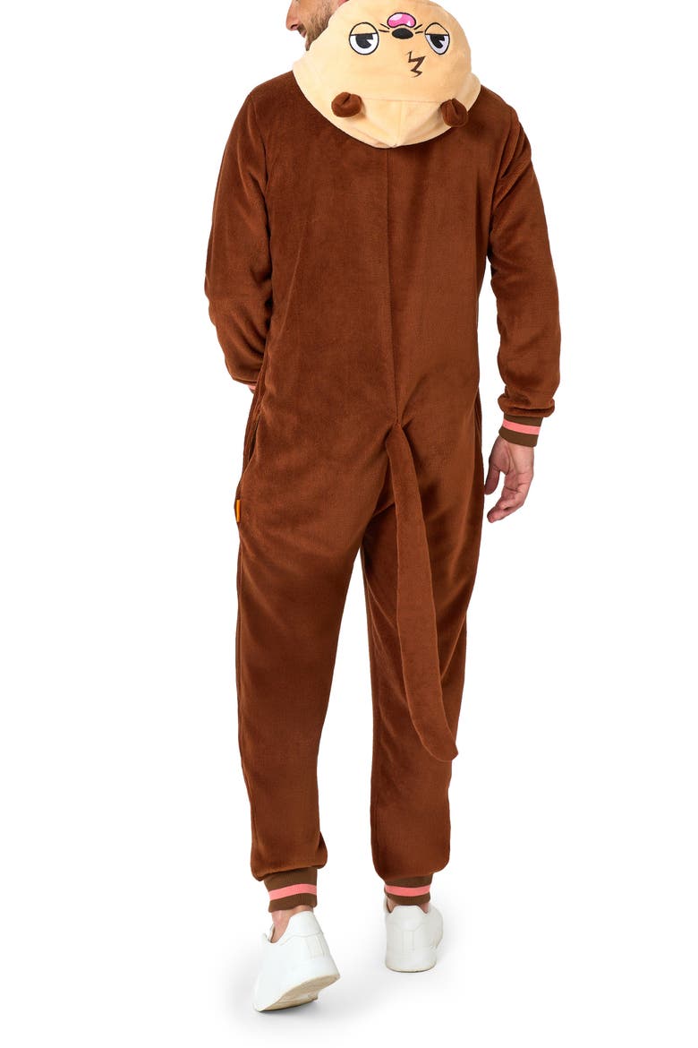Otter Hooded Fleece Costume Jumpsuit, Alternate, color, BEIGE