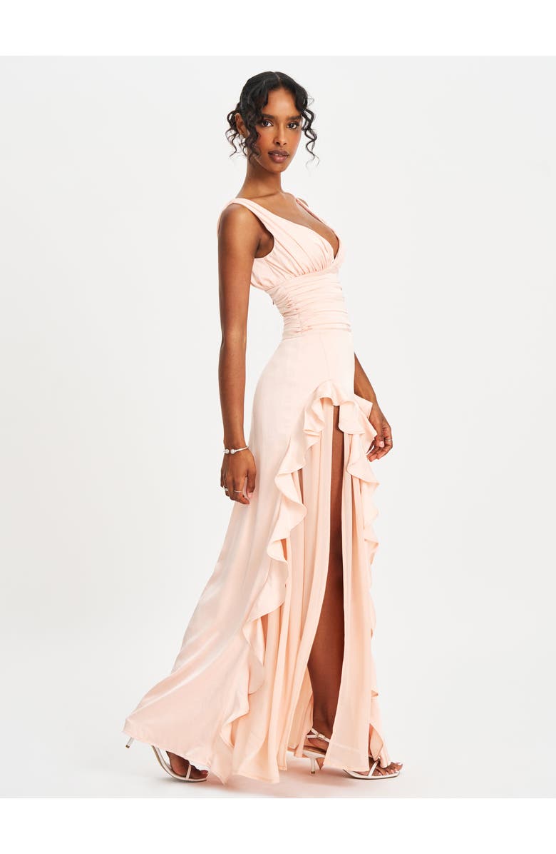 Miss Circle Talyssa Ruched Waist Double High Slit Maxi Gown, Alternate, color, Baby Pink