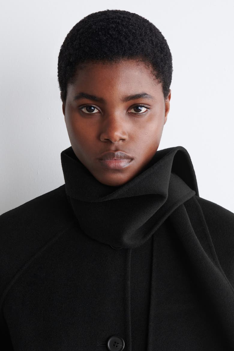 Double-Faced Wool Scarf Short Jacket, Alternate, color, BLACK