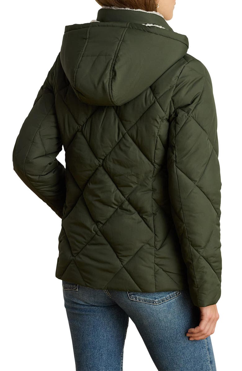 Lauren Ralph Lauren Diamond Puffer Coat with Faux Shearling Lining, Alternate, color, Litchfield Loden