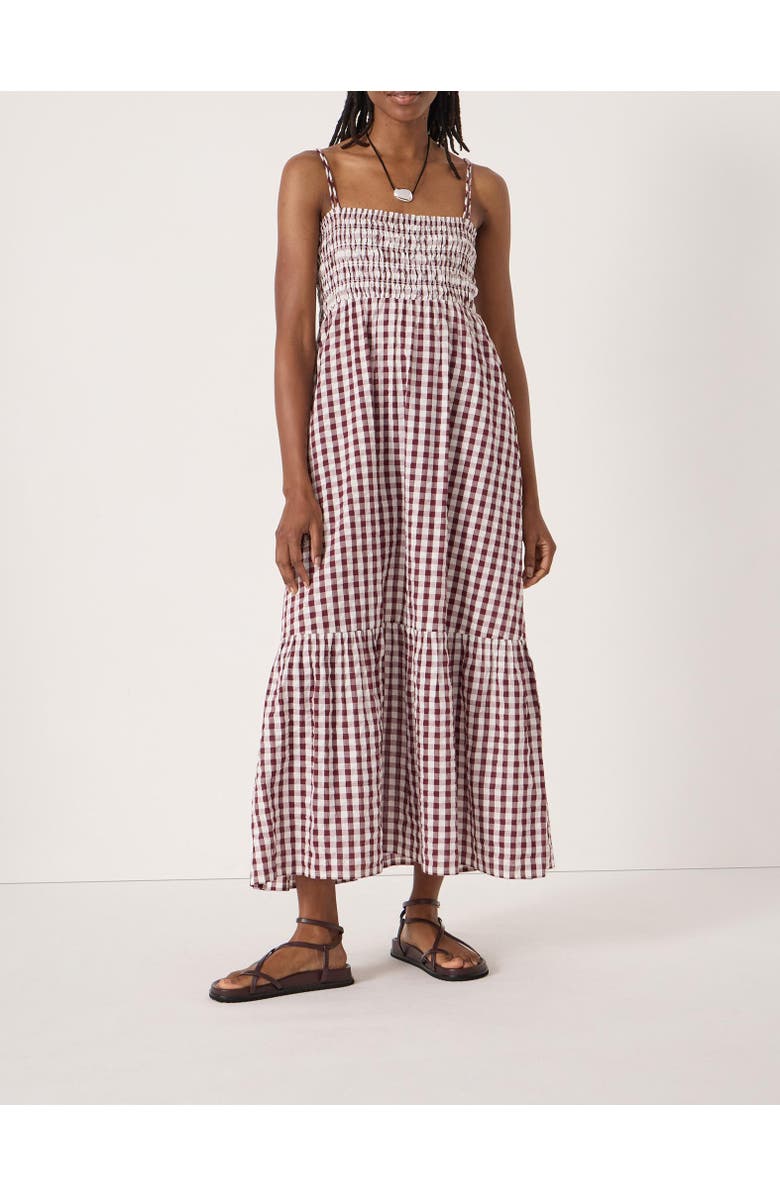 Hush Leni Shirred Gingham Beach Dress, Alternate, color, Maroon Red & White