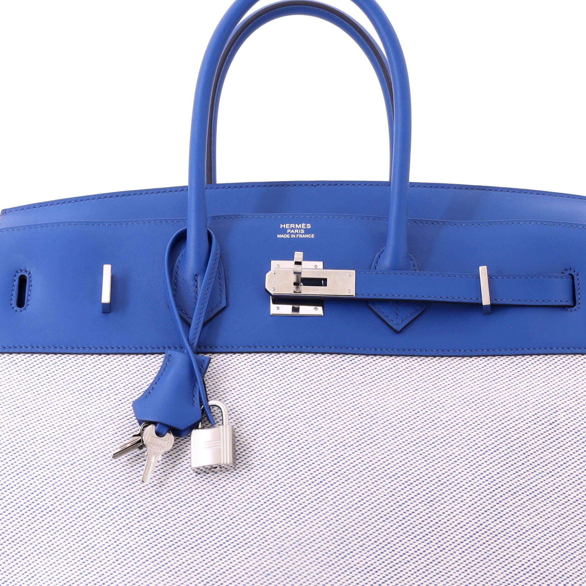 Pre-Owned Hermes Fray Fray Birkin Bag Toile and Swift 35, Alternate, color, Bleu France