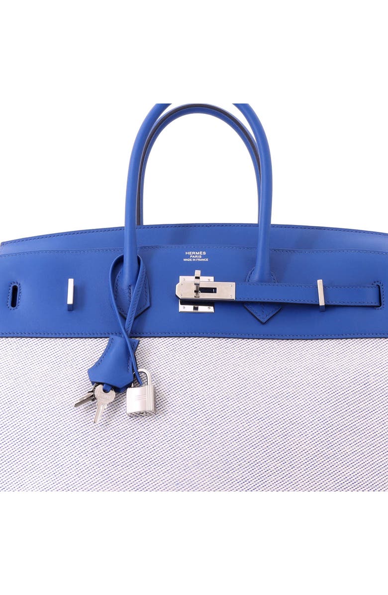 Pre-Owned Hermes Fray Fray Birkin Bag Toile and Swift 35, Alternate, color, Bleu France