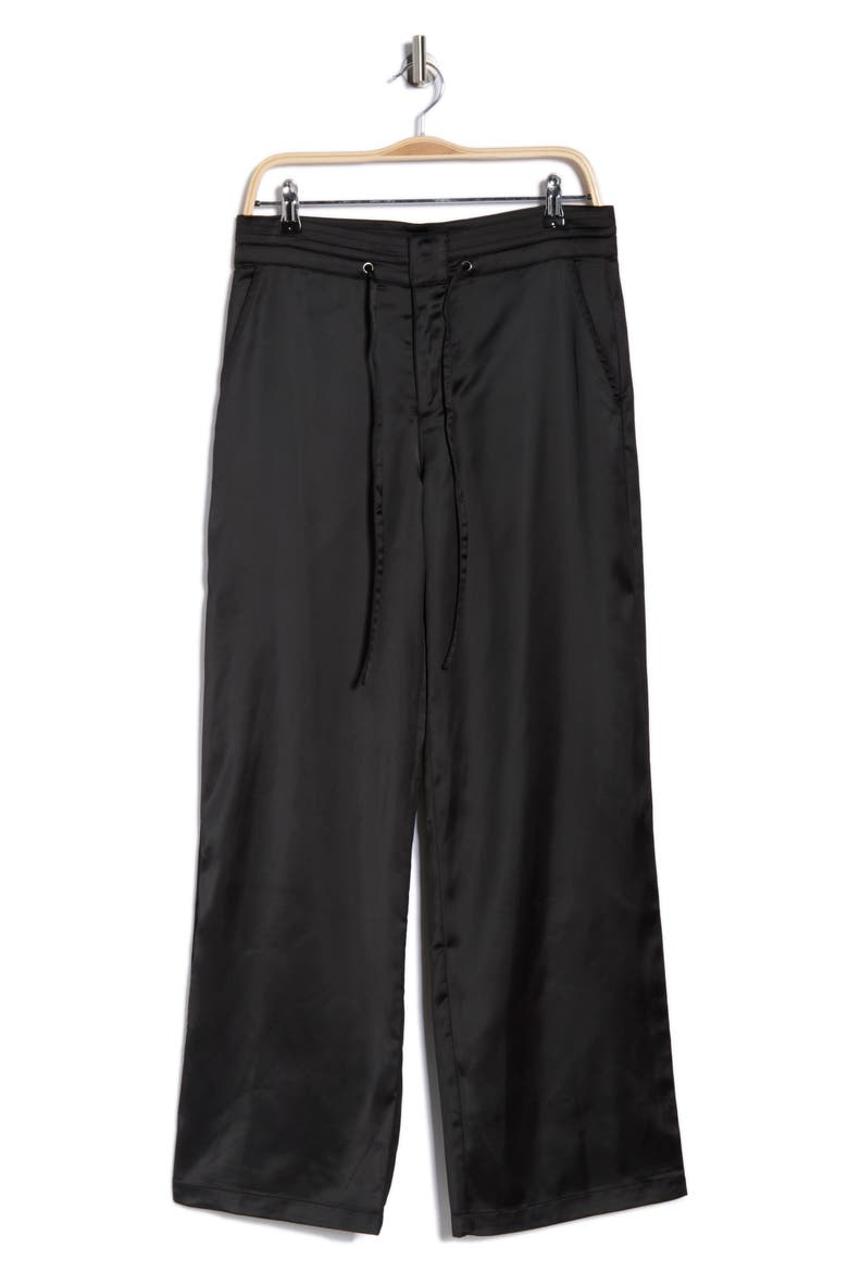 Drawstring Satin Pants, Alternate, color, BLACK