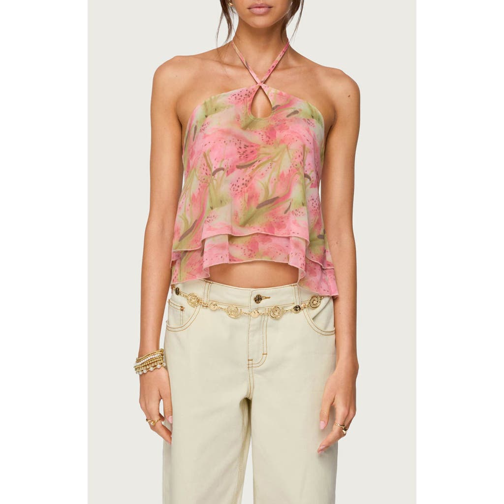 Edikted Dragon Lily Layered Chiffon Halter Top In Pink
