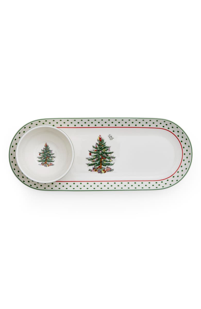 Spode Christmas Tree Polka Dot Oval Platter, Alternate, color, Green