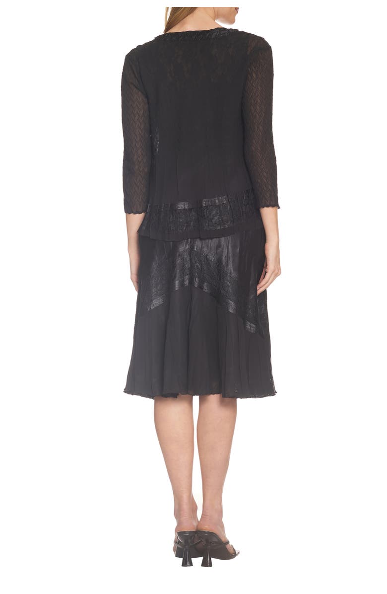 Komarov Lace Trim Charmeuse & Chiffon Tiered Dress with Jacket, Alternate, color, Black