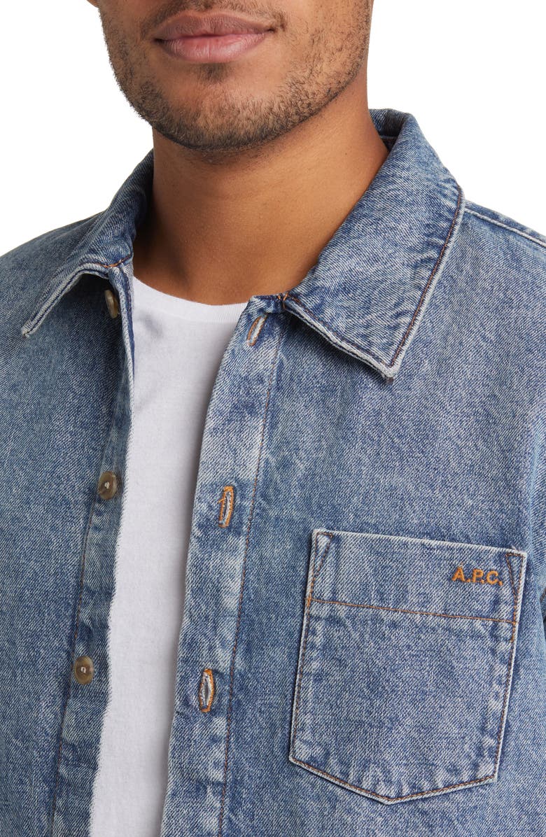 A.P.C. Surchemise Vittorio Brodee Denim Button-Up Shirt, Alternate, color, Iab Light Blue