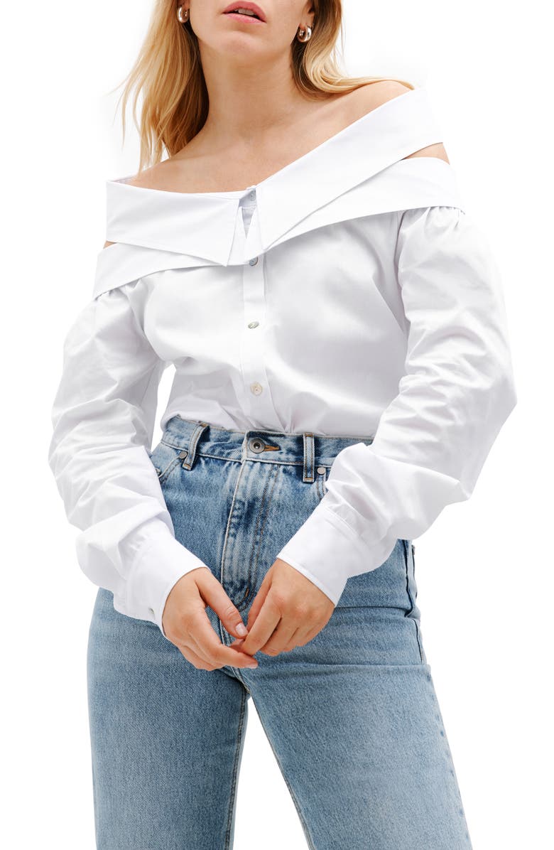 Marcella Vesper Off the Shoulder Button-Up Shirt, Main, color, White