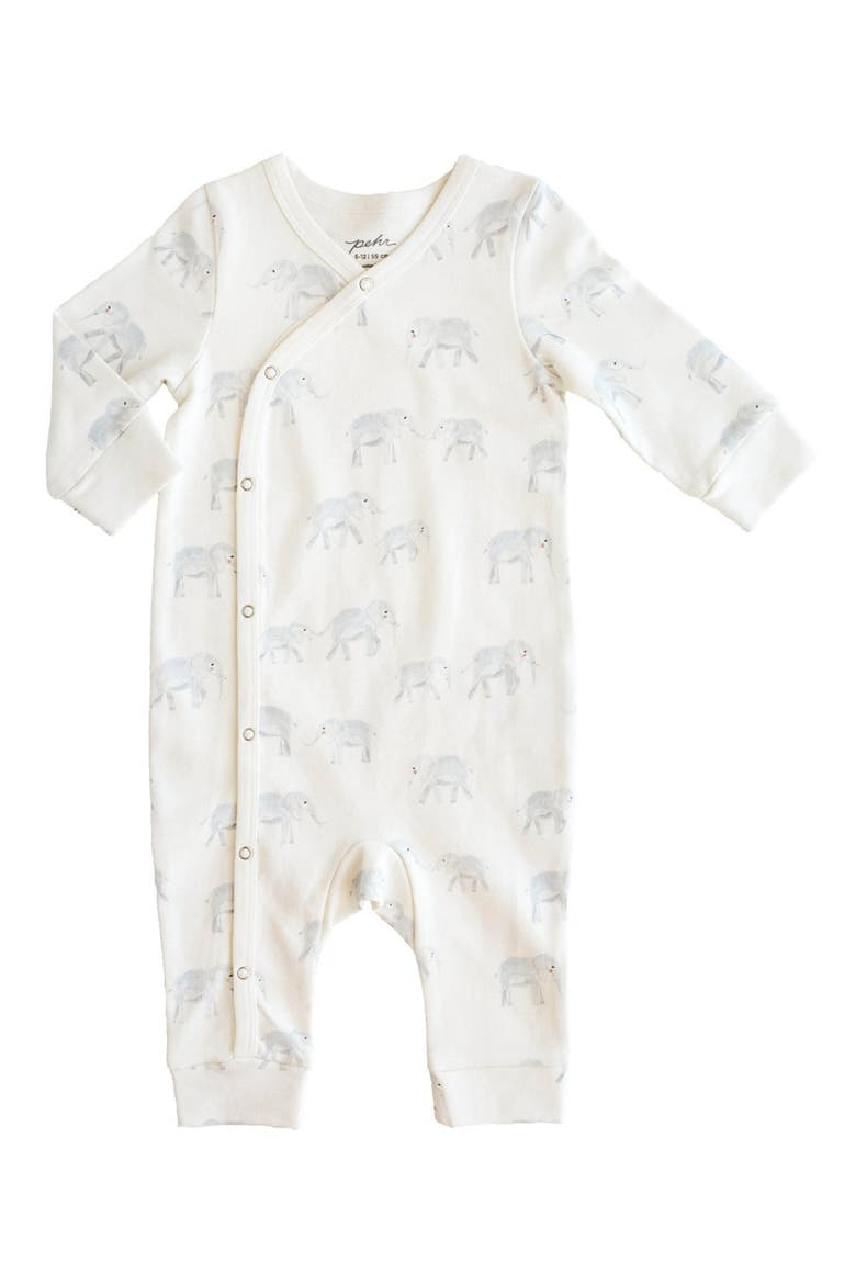 Follow Me Elephant Organic Cotton Romper, Main, color, GREY