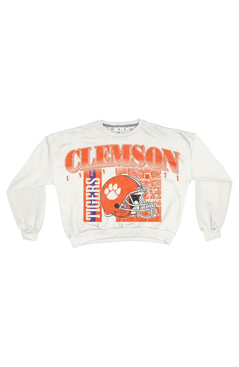 PRESSBOX Women's Pressbox White Clemson Tigers Oversized Janice Retro Waist-Length Sweatshirt, Alternate, color, White
