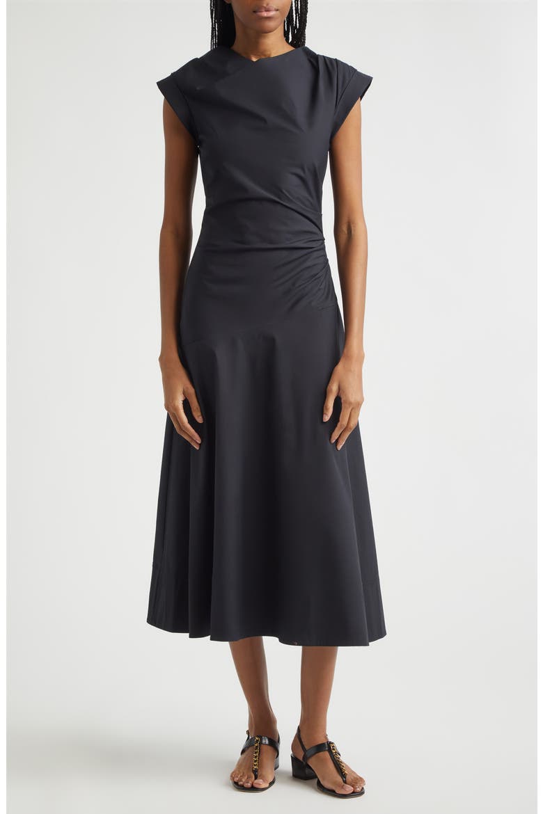 Lisette Stretch Cotton Midi Dress, Main, color, BLACK