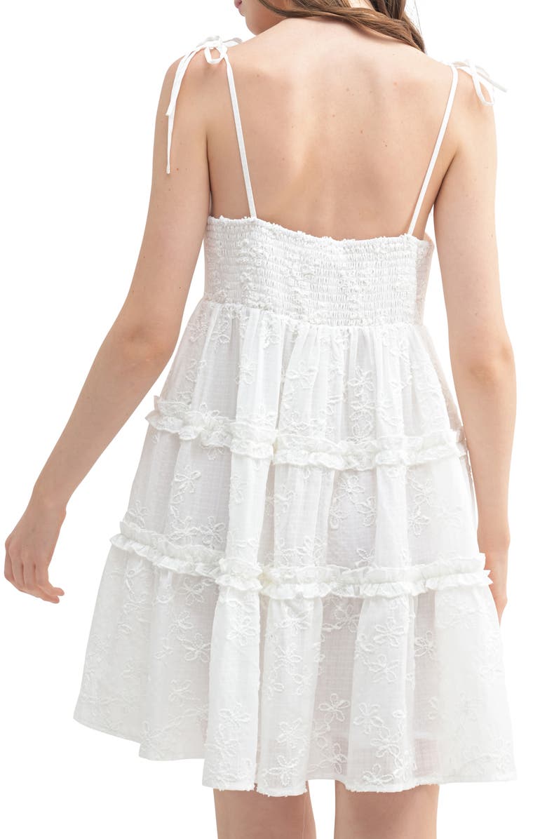 All in Favor Embroidered Tiered Minidress, Alternate, color, White
