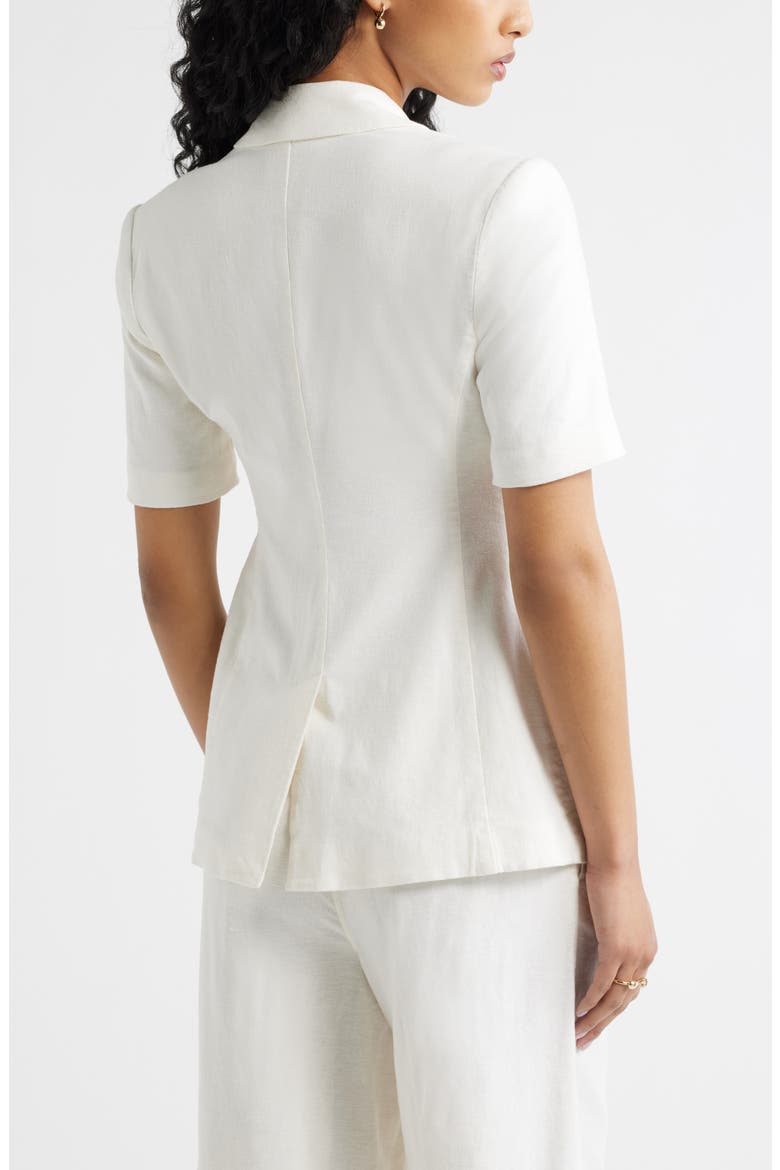Short Sleeve Linen Blend Blazer, Alternate, color, WHITE