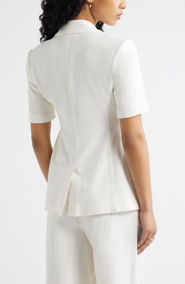 Open Edit Short Sleeve Linen Blend Blazer, Alternate, color, White