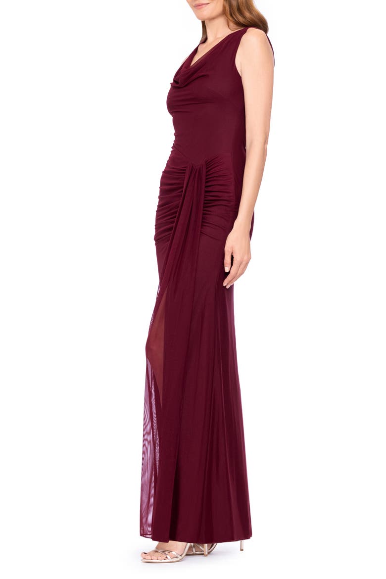 Drape Stretch Mesh Gown, Alternate, color, WINE