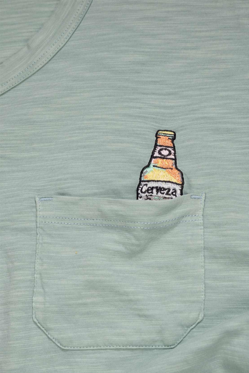 Baja Llama Cerveza For My Face-a Slub Pima Pocket Tee In Green