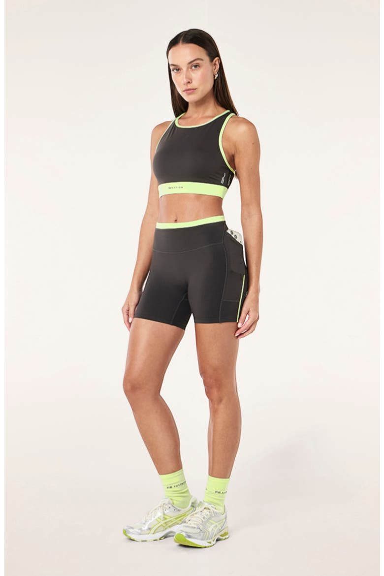 Rapid High Neck Sports Bra, Alternate, color, CAVIAR/ WASHED LIME