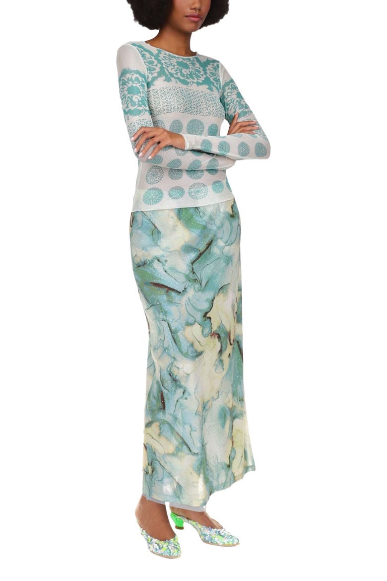 Cosmos Mesh Skirt, Alternate, color, Jade Multi