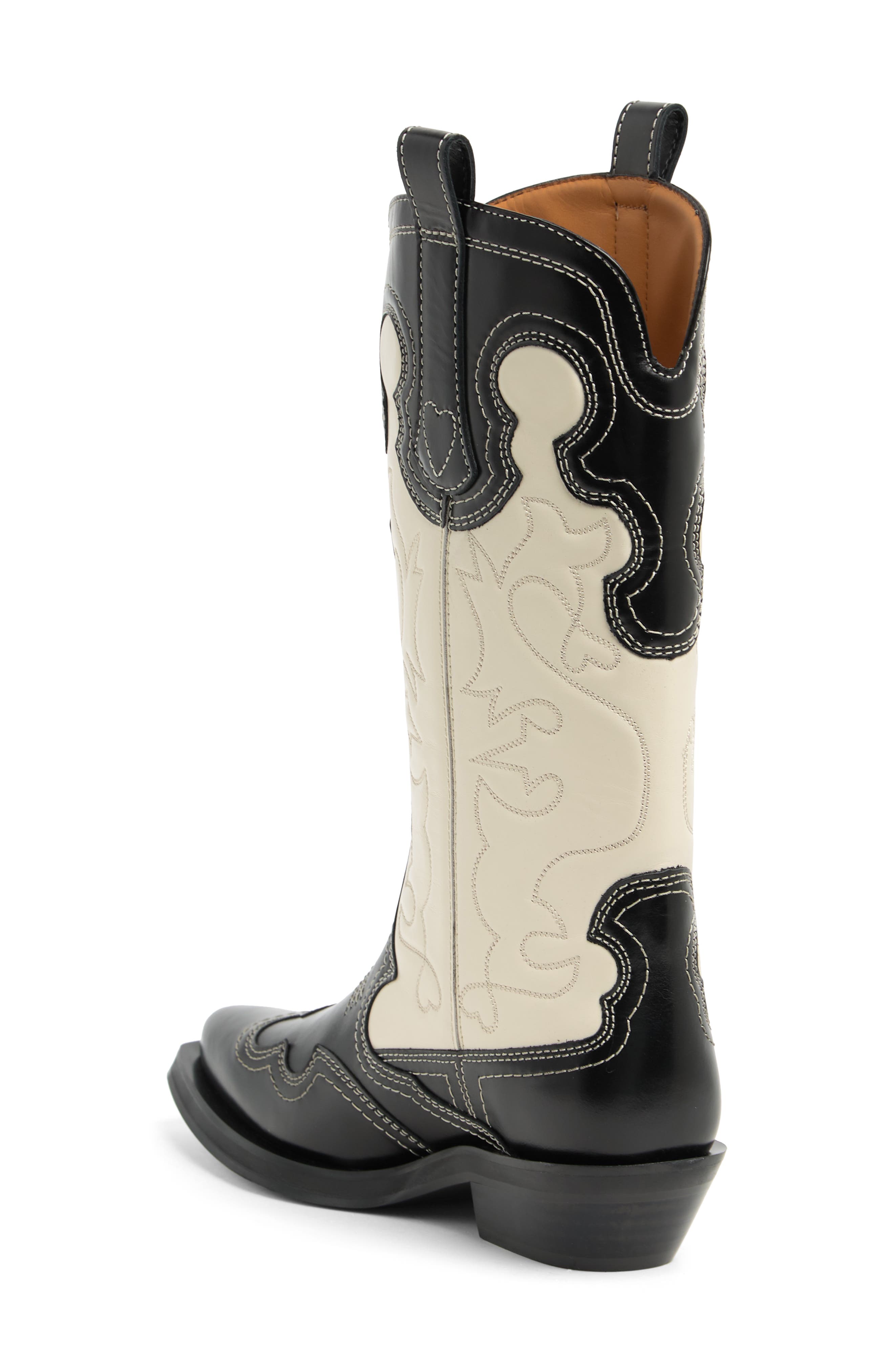 Ganni Embroidered Western Boot, Alternate, color, 