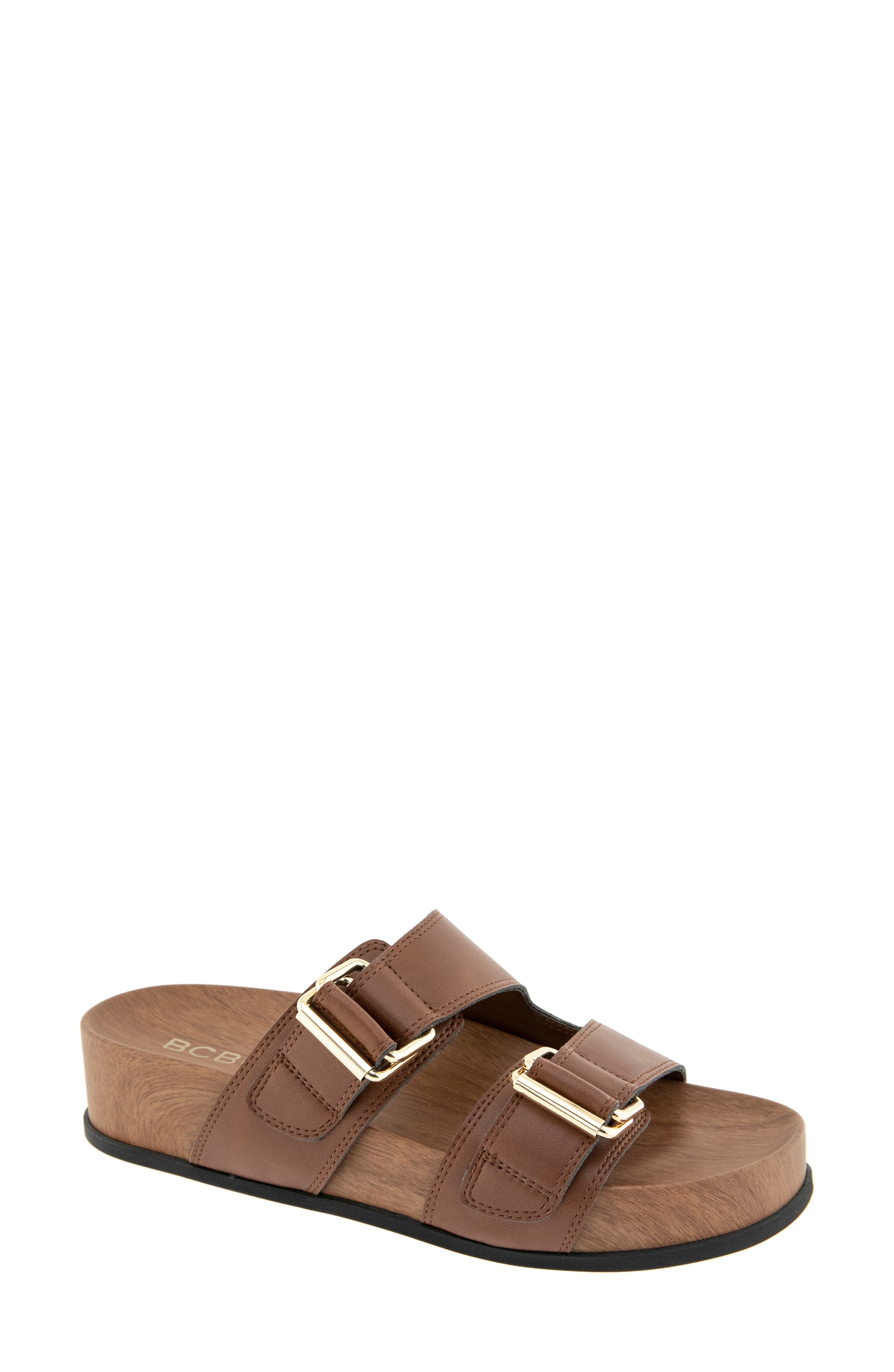 BCBG Sanzia Platform Slide Sandal, Main, color, Tobacco Brown