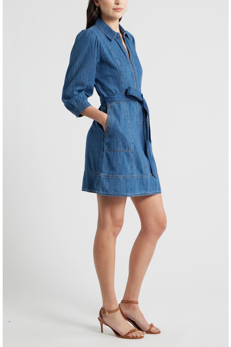 Zip Up Chambray Dress, Alternate, color, DARK WASH