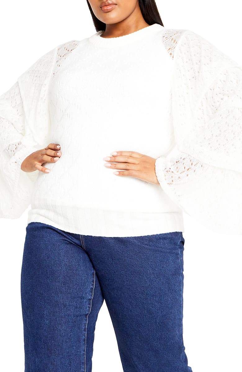 City Chic Carolina Pointelle Sweater, Main, color, Ivory