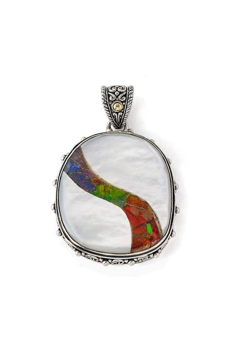 18K Gold & Sterling Silver Mother-of-Pearl & Ammolite Pendant