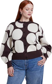 ELOQUII Intarsia Knit Puff Sleeve Cardigan