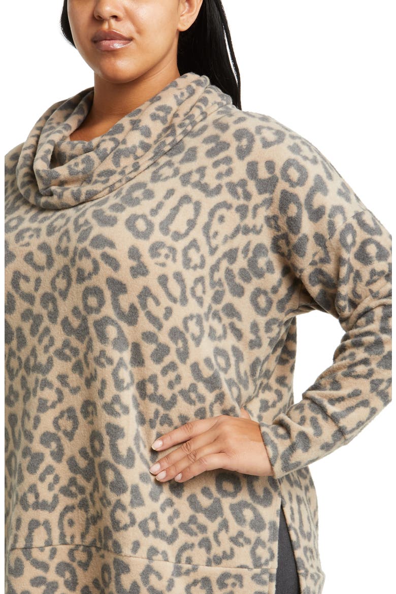 Cowl Knit Top, Alternate, color, CAMEL/ CHARCOAL